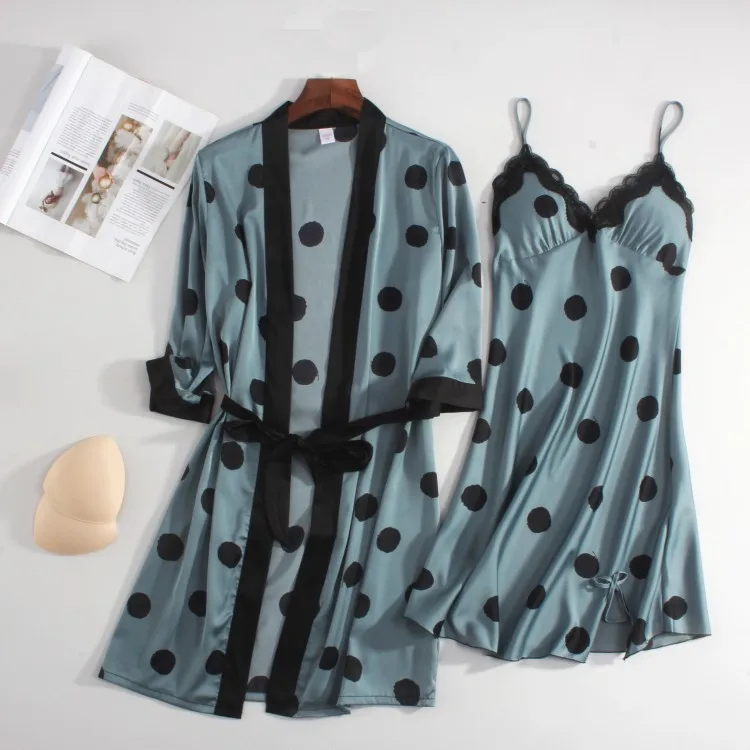 

Summer Silk Suspender Skirt Sexy French Nightdress Silk Nightgown Suspender Nightgown Suit Spring Ice Lady Robe Sets Sleepwear