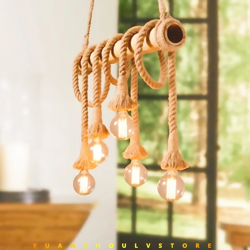 

Vintage Chandelier 20/30/40 CM Long Hemp Rope Retro Loft Single Head Industrial Light Hanging Lamp Pendant Light 40W Light Bulb
