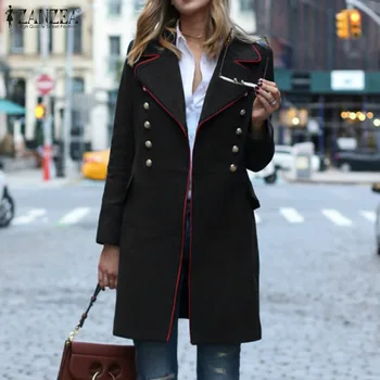 

ZANZEA Women Turn down Collar Double Breasted Jackets 2020 Vintage Patchwork Long Coats Casual Loose Pockets Outwear Chaqueta