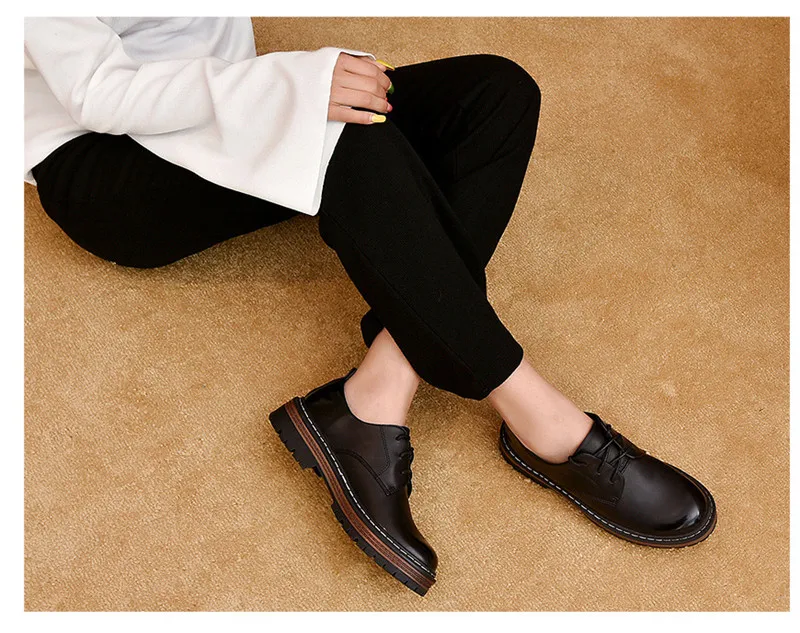 British Style Women Flats Platform Oxfords Vintage Lace Up Ladies Girls Brogues Shoes Black Brown College Oxford Shoes For Woman (18)