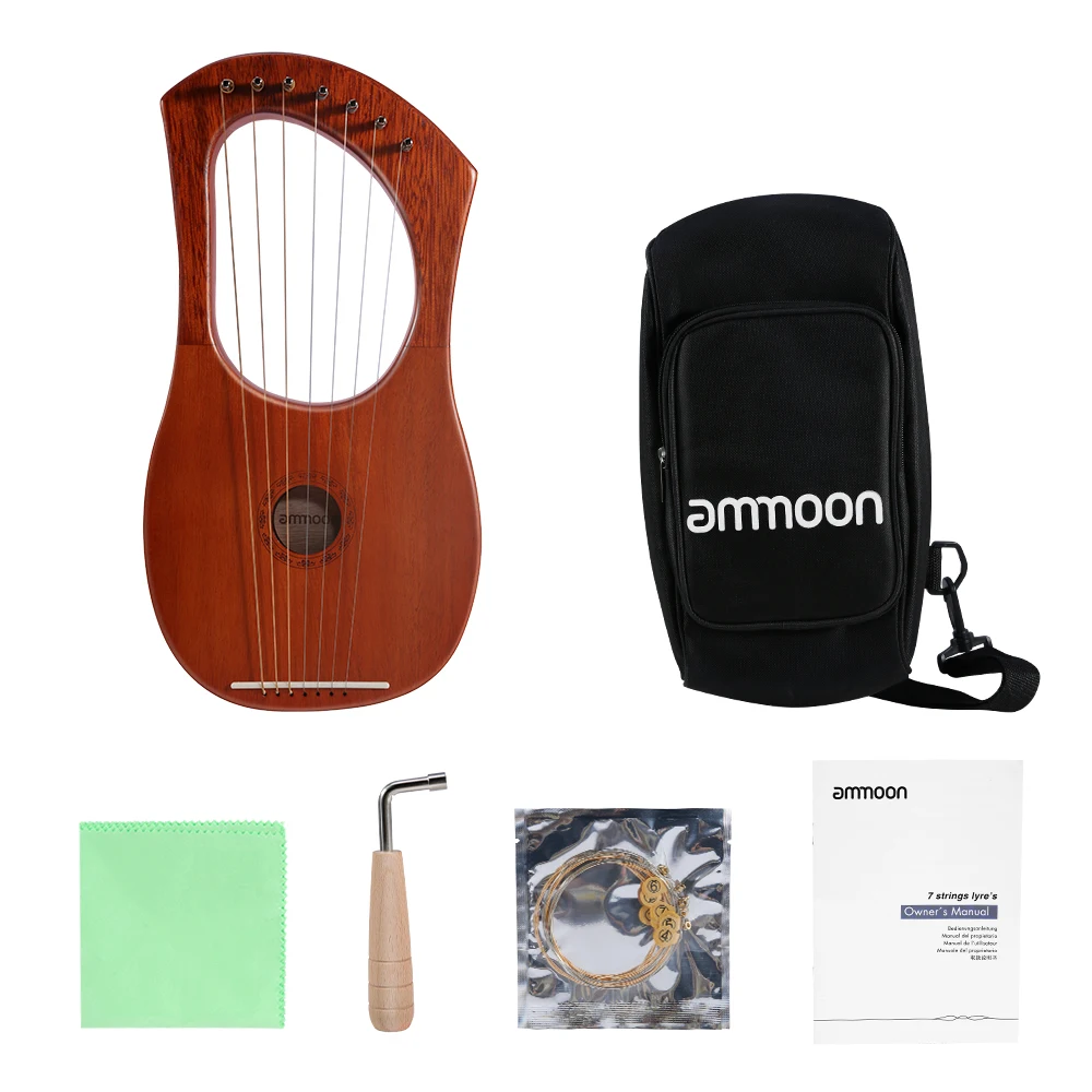ammoon Small 7-String Lyre Harp Piano Steel Wire Strings Mahogany Plywood Body Veneer Topboard with Carry Bag | Спорт и развлечения