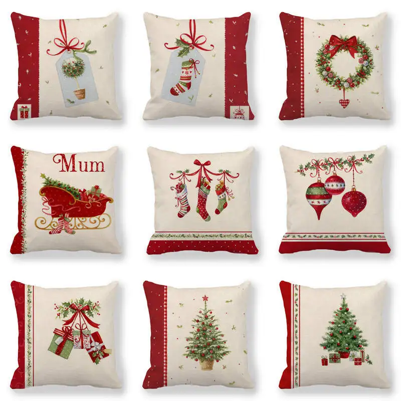 45×45cm Christmas Printed Cushion Cover Xmas Throw Pillow Case Home Sofa Decor 
