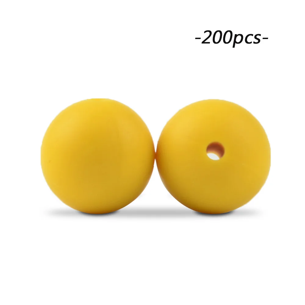 mustard LOFCA 200 шт./лот, силиконовые бусины, 15 мм, Круглый прорезыватель, ожерелье, детский прорезыватель, игрушка, BPA бесплатно, сделай сам, жевательные подвески, аксессуары для новорожденных, кормящих - Цвет: mustard