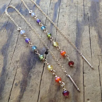 Chakra Threader Earrings , 7 Chakra Jewelry, Threader Earrings Aura Cleansing Healing Jewelry with Meaning 1
