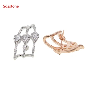

rose Gold Color Korean Style Simple Crystal Stud Earrings For Women Wedding Jewerly Bridal Engagement Earrings Female Gifts
