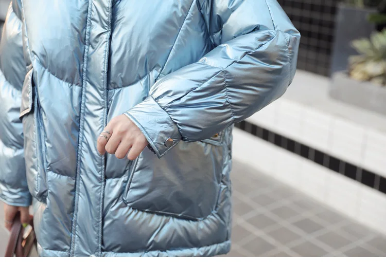 Stand Collar down Jacket Women's Short Winter New Style Short-height Loose-Fit Students White Duck down Warm Bright Surface