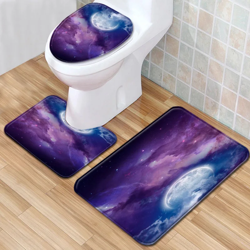 Star Print Carpet 3 Piece Toilet Floor Mat Set Bathroom Kitchen Non-slip Rug Cover Seat | Дом и сад