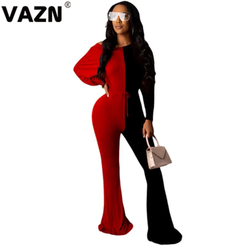 VAZN, для молодых девушек, модный, пэчворк, o-образный вырез, бандаж, женский комбинезон, длинный рукав, длинные штаны, комбинезоны, сексуальные Клубные Комбинезоны