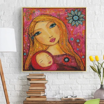 

Character pattern cross stitch kit abstract art watercolor mother and daughter 14ct11ct Chinese needlework embroidery DIY crafts