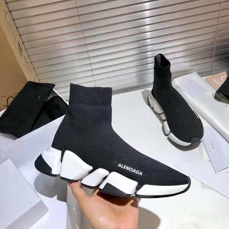 Brand luxury shoes new B home elastic socks shoes knitted thick bottom flat Fashion high top men and women shoes casual sports| | - AliExpress