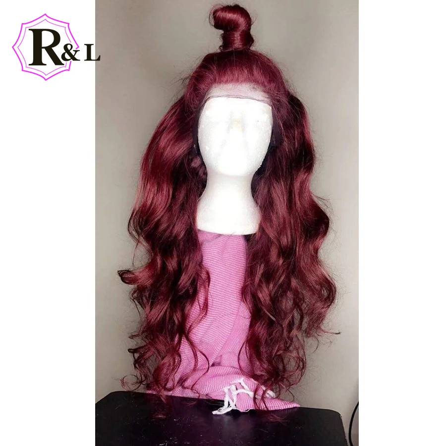 RULINDA 1B/бордовый Омбре цвет фронта шнурка человеческие волосы парик с волосами младенца 13*4 тела волна бразильские волосы remy шнурка парик 130% плотность