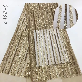 

African sequin lace fabric 2020 Nigerian Tulle Sequence Lace Fabric High Quality Lace For Wedding Dress Gold