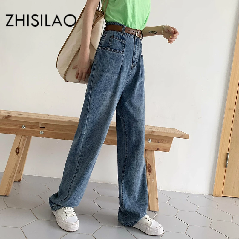 

High Waist Women Straight Jeans Plus Size Loose Vintage Boyfriends Mom Wide Leg Jeans Mujer Street Kpop Jeans Trousers 2019