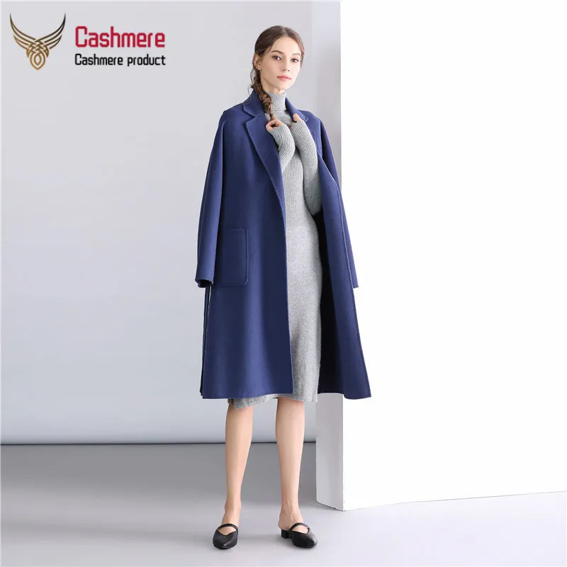 dark blue Женское пальто, шерстяное пальто, Женское зимнее Новое двухстороннее кашемировое пальто, женское длинное тонкое шерстяное пальто красного и черного цвета, женское повседневное пальто - Цвет: dark blue