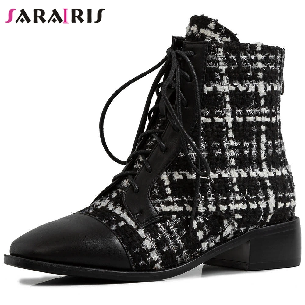 

SARAIRIS New 31-43 Hot Sale mixed-color Booties Ladies Brand Square Toe Ankle Boots Women 2019 OL Low Heel Shoes Woman