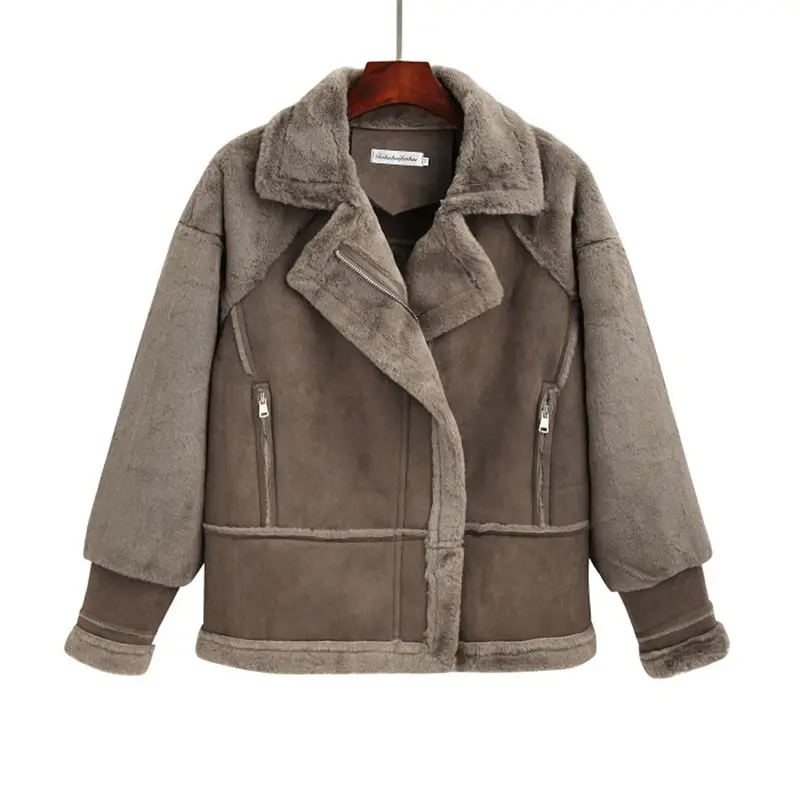 

2019 Fashion Faux Shearling Sheepskin Coats Women Thick Suede Jackets Women Autumn Winter Lambs Wool Short Coats Outerwear N953