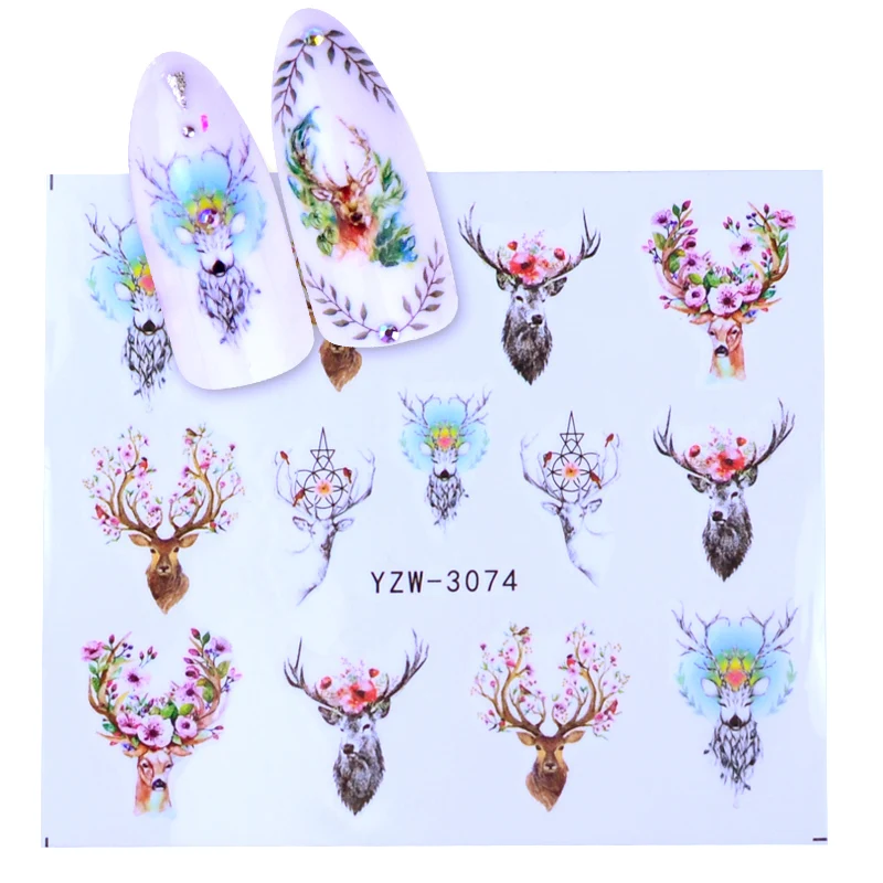 1 Sheet Xmas Sticker for Nail Decals Snow Flower Deer Beauty DIY Watermark Nail Art Christmas New Year Decor