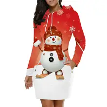 Женское платье с капюшоном, рождественские платья, зима, тонкая уличная одежда, 3D Толстовка с капюшоном, рождественское платье с принтом Санта Клауса и снеговика