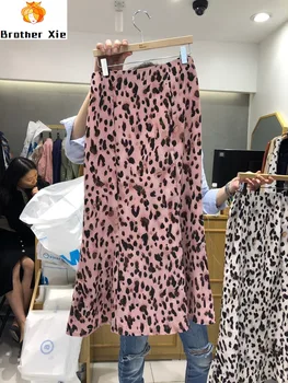 

Women's Skirt 2020 Spring and Autumn New Fashion Elegant Medium-length High Waist Leopord Zipper Skirt Women's Skirts