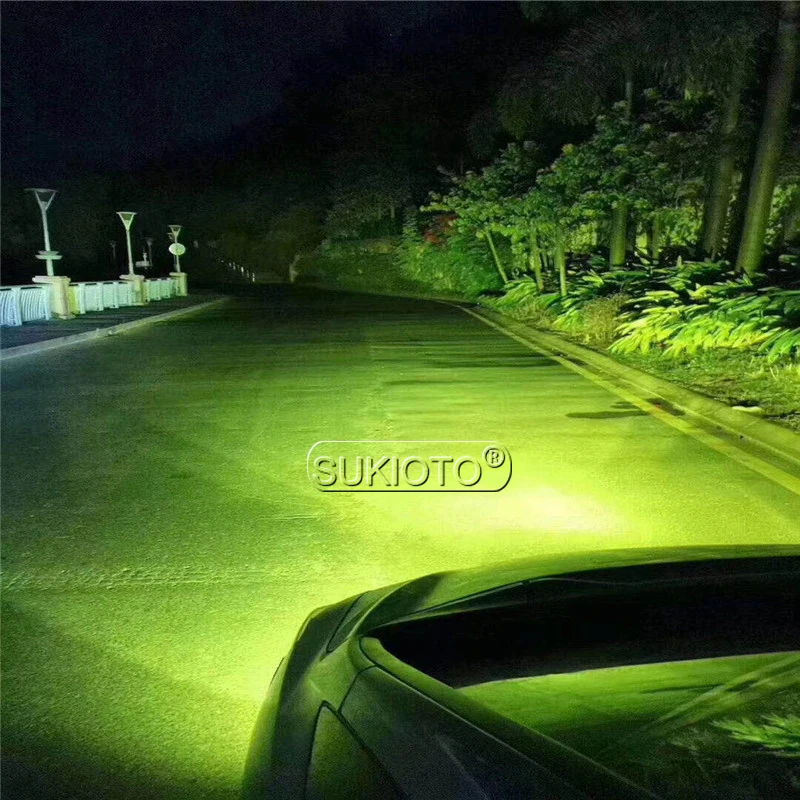 SUKIOTO 2PCS 2020 New Super Bright H4 LED Fog Lamps H7 H8 H11 9005 HB3 9006 HB4 Lemon Green Car Light Fog Running Bulb (2)