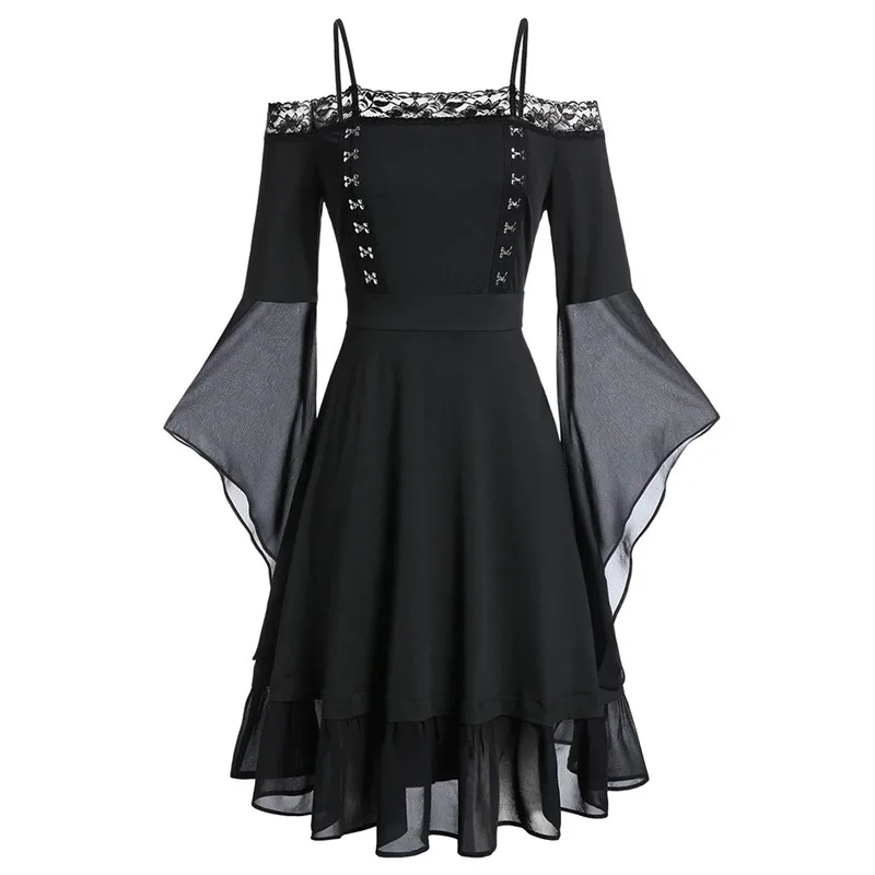 Новинка, Vestidos, вечерние платья, женское платье, сексуальное, с открытыми плечами, с расклешенными рукавами, с крючками, на шнуровке, платья размера плюс L-5XL
