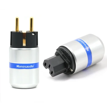 

Monosaudio E106G/F106G 24K Gold plated Pure Copper Schuko Power Plug Connector +IEC Female Connector Plug HIFI