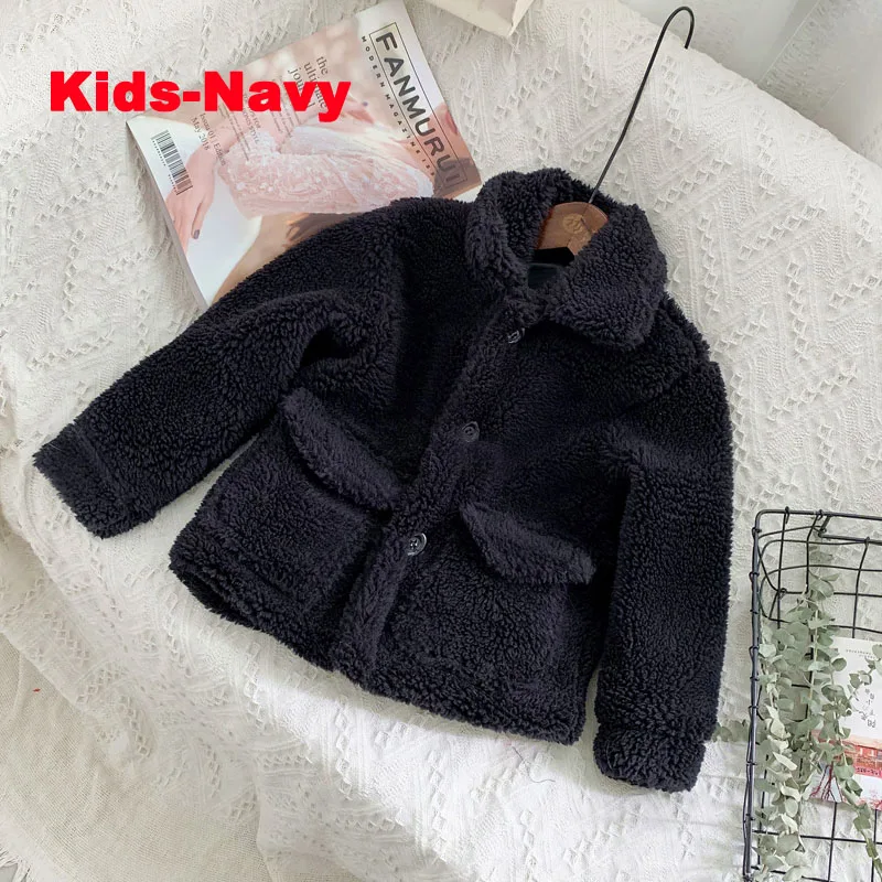 girlsnavy coats Модное пальто из искусственного меха для мамы и дочки г., повседневная осенне-зимняя шерстяная куртка с мехом, теплая верхняя одежда - Цвет: girlsnavy coats