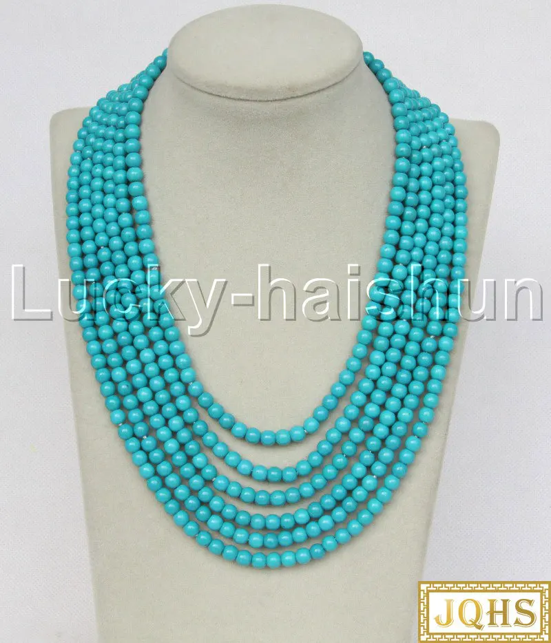 Jqhs Genuine 17" 6row 6mm Round Skyblue Turquoises Beaded Strand