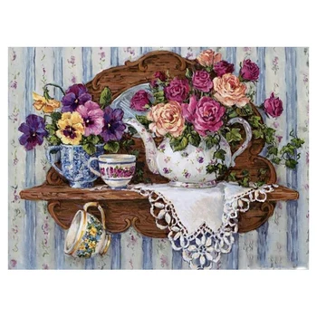 

Full Round Diamond DIY Diamond Painting Flowers & Cup Embroidery Cross Stitch Decor Gift