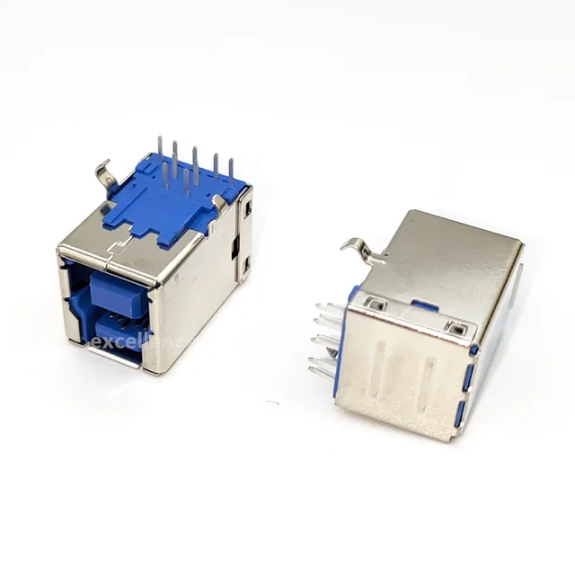 10pcs USB 2.0/3.0 Type B Female Plug Jack USB-B Right Angle AF Socket Printer Interface Soldering PCB Connector Dark Grey