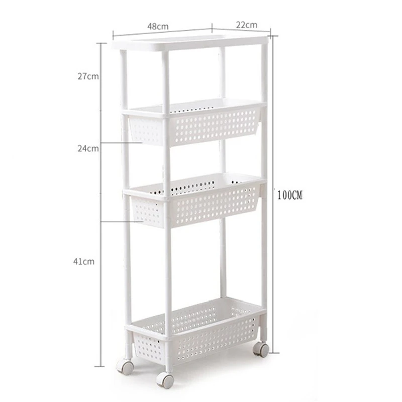 Space Kitchen Storage Rack Shelf Slim Slide Tower Movable Assemble Thickened Plastic Bathroom Shelf Wheels Space Saving Organize