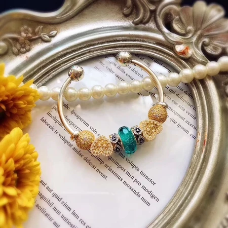 

Keris Store High Quality 1:1 100%925 Pure Silver Glaze Beads Open Heart Interprint Beads Bracelet Free Shipping