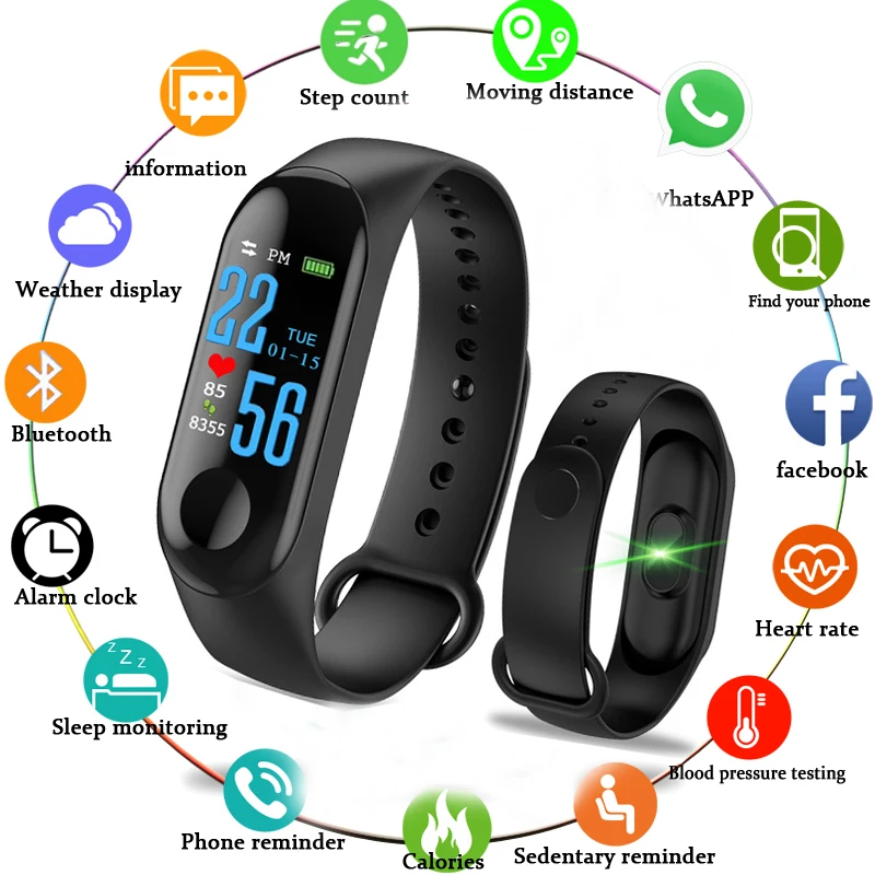 Смарт-браслет M3, Bluetooth, спортивный браслет, Smartband, кровяное давление, умные часы, пульсометр, фитнес-трекер, шагомер, часы