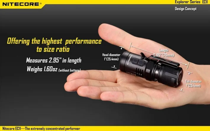 Nitecore EC11 Мини светодиодный фонарик CREE XM-L2 U2 светодиодный 900 люмен фонарик вспышка света от RCR123A батарея для кемпинга