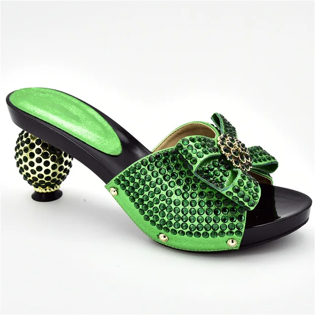 Новейший дизайн; Итальянская обувь с сумочкой в комплекте; женские модельные туфли; женские Босоножки с открытым носком на каблуке; женские вечерние туфли-лодочки в нигерийском стиле - Цвет: Green shoes  only