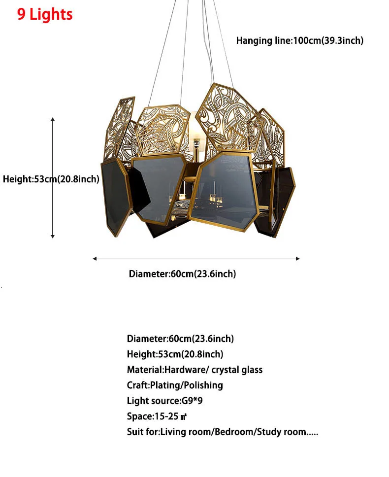 

Italian Creative Design Luxury Black Glass Lampshade Hollow Carved LED Light 9/10/12 Light Pendant Light Fixture Kit Luminaire