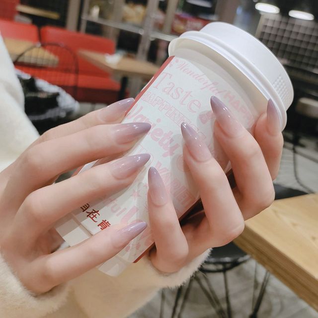 Artificial False Nails with Glue Milk Tea Gradients Long Stiletto Designs Manicure Art Patch Tips Fake Nails Press on Nail