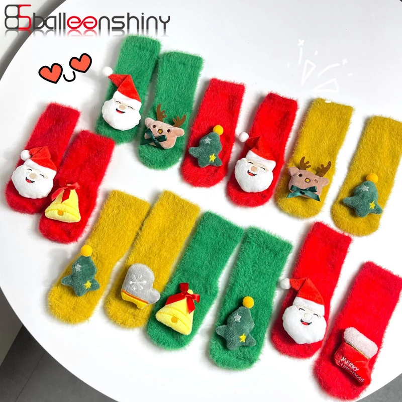 

Balleenshiny Mink Wool Warm Middle Tube Children's Socks Cute Cartoon Baby Floor Socks New Fashion Christmas Gifts for Kids