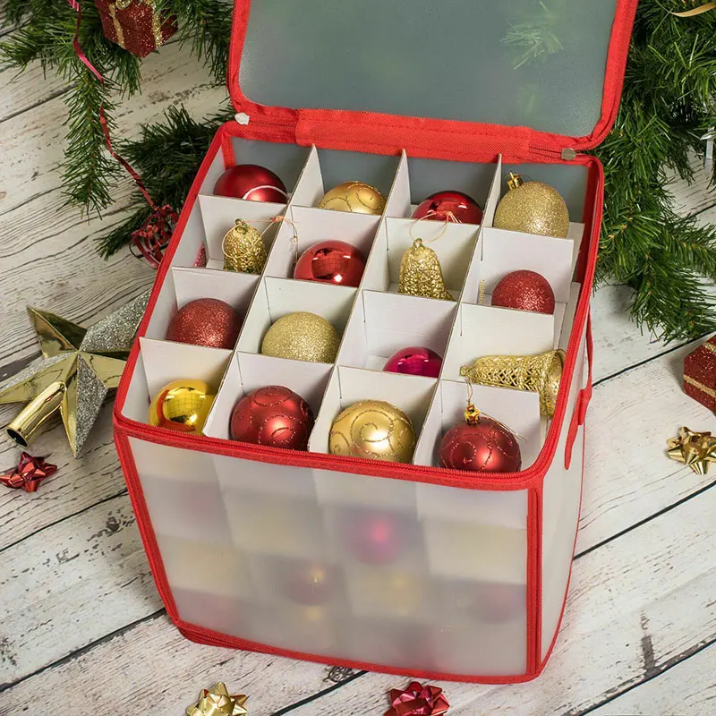 Boîte de rangement pour boules de Noël avec séparateurs - Boîte de  rangement pour décorations de Noël à 64 compartiments, rouge