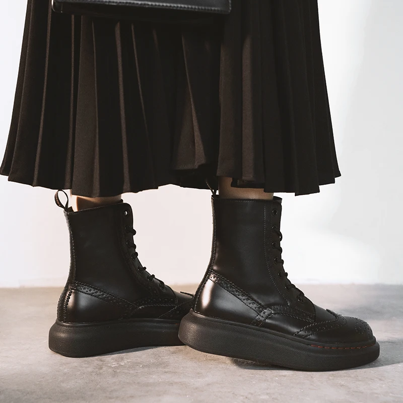Buono Scarpe/Женская обувь из натуральной кожи; ботинки на толстой подошве со шнуровкой; Botas Mujer; Цвет черный, белый; повседневные короткие ботинки; модная обувь