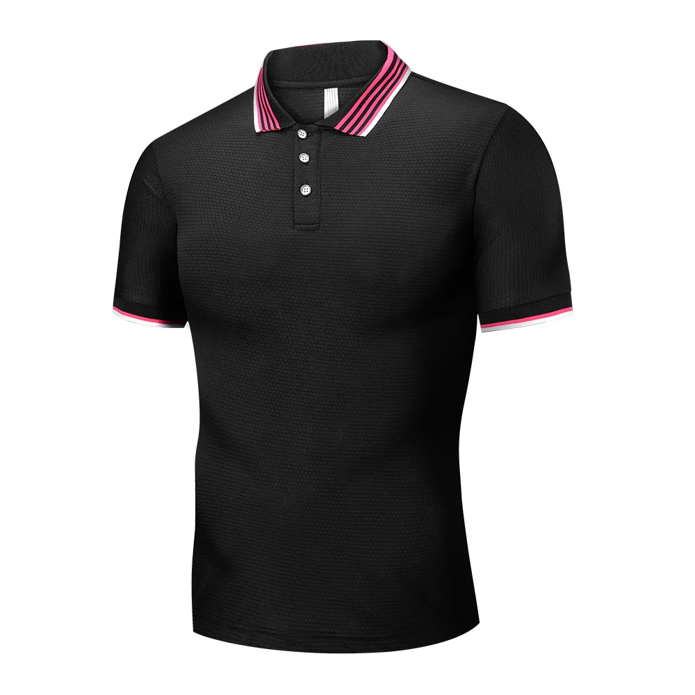 Летние мужские поло с коротким рукавом, модные поло, дышащий Топ, повседневная мужская одежда - Цвет: Черный