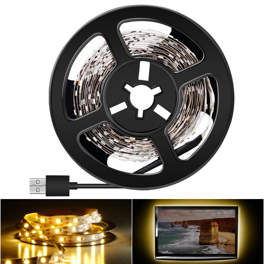 Светодиодная лента 5В для внутреннего освещения 2835 SMD ТВ с подсветкой PC Led светильник полоса веревка светильник для окружающей среды 1 м 2 м 3 м 4 м 5 м светодиодная лента - Испускаемый цвет: Warm White