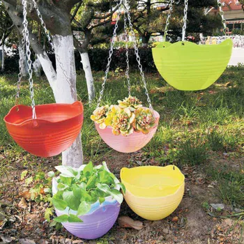 

Hot Plastic Hanging-Basket Flower Pot with Chain Home Garden Balcony Plant Planters Decor D6