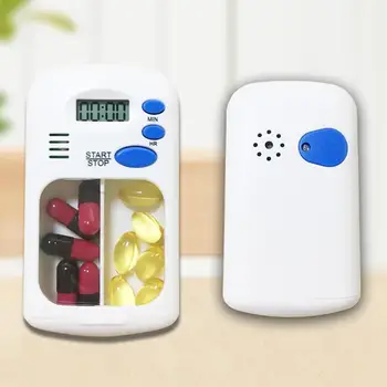 

2 Grid Electronic Timer Reminder Sealed Medicine Storage Box Pill Container Sealed Drugs Organizer Plastic Pillbox Alarm Clocks