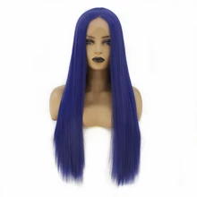 Модные синие длинные прямые волосы, парик из искусственных волос Синтетические волосы на кружеве парик для Для женщин пробор термостойкие волокна волос Косплэй вечерние парики