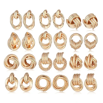 

Fashion Gold Color Circle Alloy Earrings Vintage Geometric Earrings Twisted Love Knot Stud Statement Earrings Women Jewelry