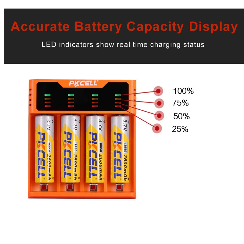 PKCELL умное зарядное устройство для 1,2 V 3,7 V 3,2 V AA AAA 26650 никель-металл-гидридных и никель-кадмиевых типов аккумуляторов li-ion battery18650 батареи 5V 2A с светодиодный Дисплей