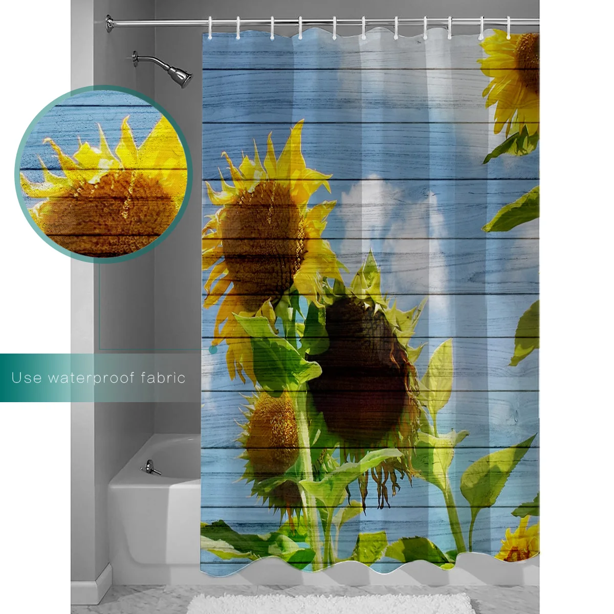 Blooming Sunflowers Blue Sky Polyester Fabric Shower Curtain MAT 40X60CM