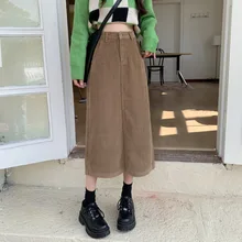 

Corduroy Midi Skirts Women New Autumn and Winter 2022 High Waist Back Split A-line Skirt Medium Long Half Skirt RXHBSQ608