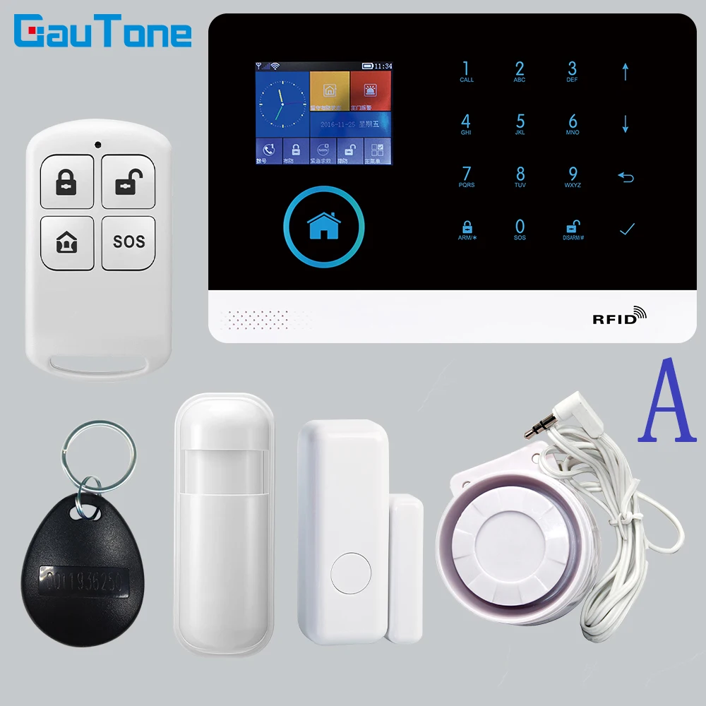 GT APP Remote Control Alarm Panel Switchable 9 Languages Wireless Home Security WIFI GSM GPRS Alarm System  RFID Card Arm Disarm sound alarm device Alarms & Sensors